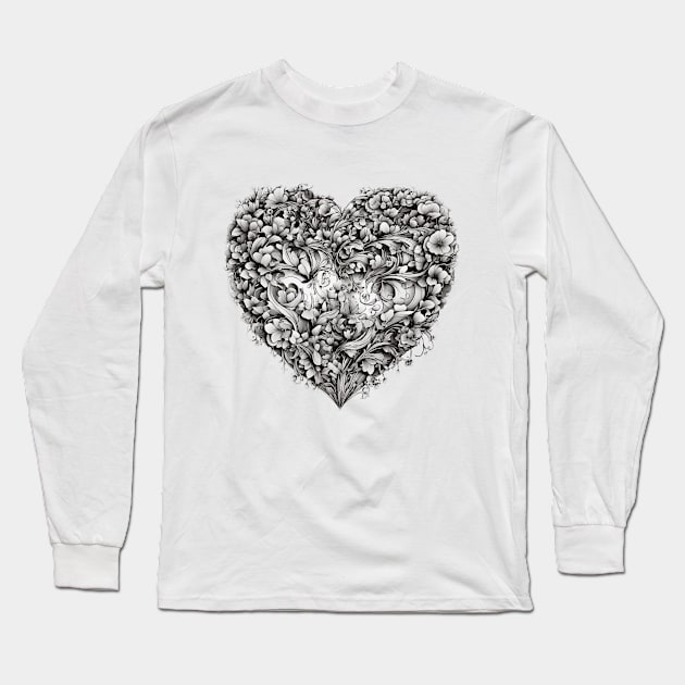 Whimsical Blossom Love: Handcrafted Flower Heart Long Sleeve T-Shirt by A1designs